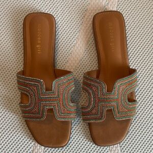Madden Girl Brown and Green Beaded Sandals